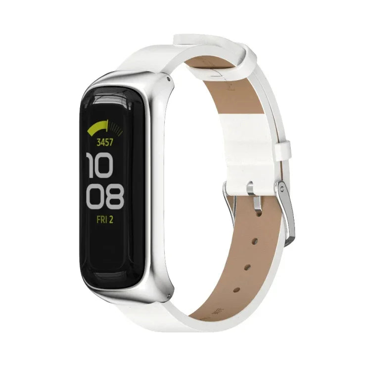 MIJOBS Metal Case Microfiber Leather Watch Band, For Samsung Galaxy Fit 2