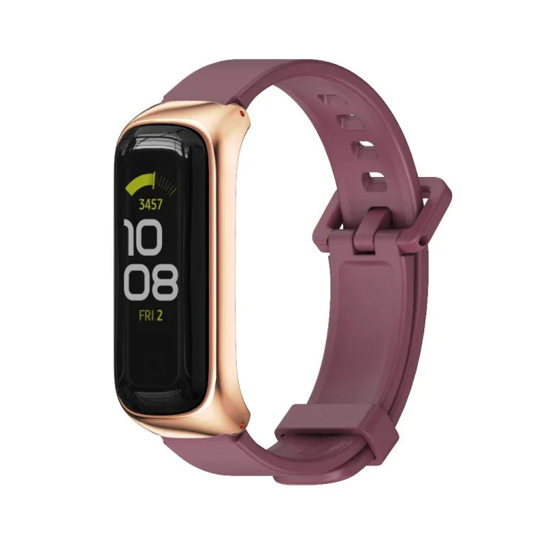 MIJOBS Metal Case Silicone Watch Band, For Samsung Galaxy Fit 2