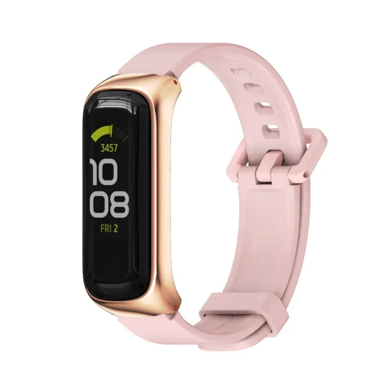 MIJOBS Metal Case Silicone Watch Band, For Samsung Galaxy Fit 2