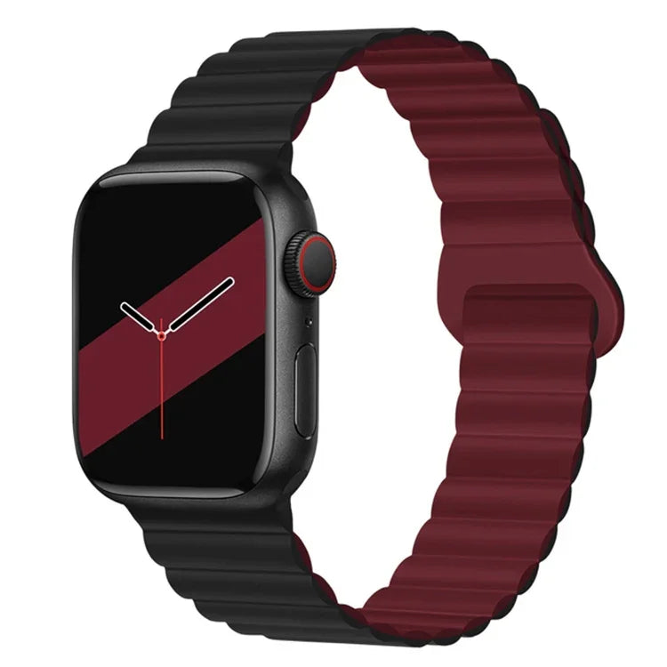 Reverse Buckle Magnetic Silicone Watch Band For Apple Watch Series, 7 45mm / 6&SE&5&4 44mm / 3&2&1 42mm, 7 41mm / 6&SE&5&4 40mm / 3&2&1 38mm