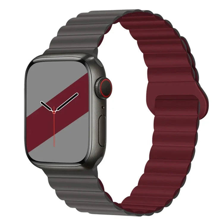 Reverse Buckle Magnetic Silicone Watch Band For Apple Watch Series, 7 45mm / 6&SE&5&4 44mm / 3&2&1 42mm, 7 41mm / 6&SE&5&4 40mm / 3&2&1 38mm