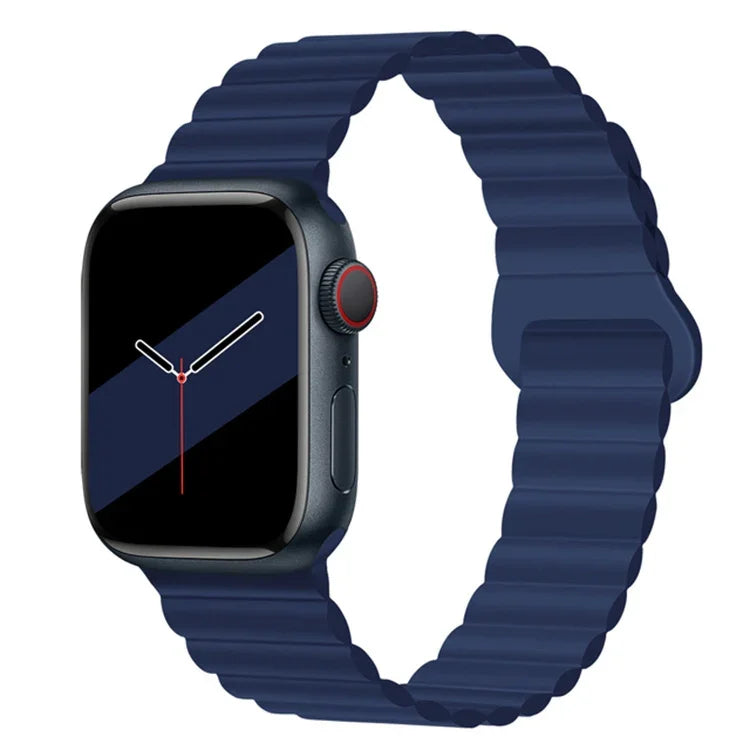 Reverse Buckle Magnetic Silicone Watch Band For Apple Watch Series, 7 45mm / 6&SE&5&4 44mm / 3&2&1 42mm, 7 41mm / 6&SE&5&4 40mm / 3&2&1 38mm