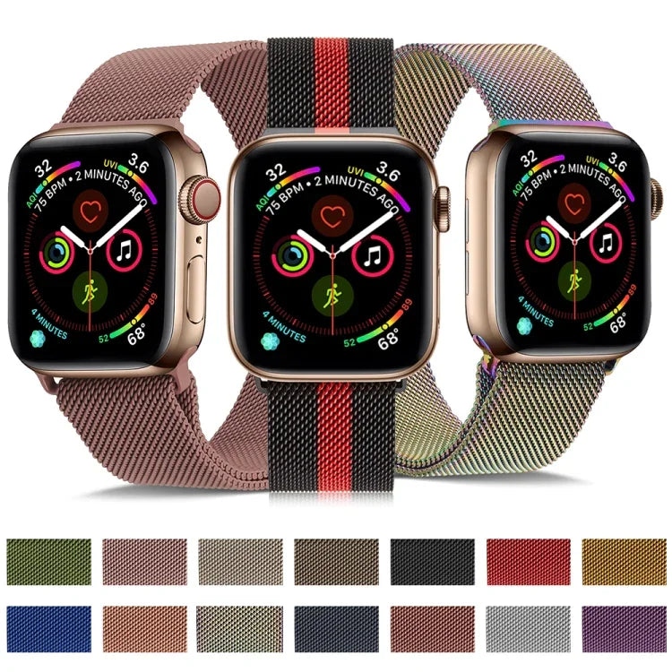 Milanese Stainless Steel Watch Band For Apple Watch Series, 7 45mm / 6&SE&5&4 44mm / 3&2&1 42mm, 7 41mm / 6&SE&5&4 40mm / 3&2&1 38mm