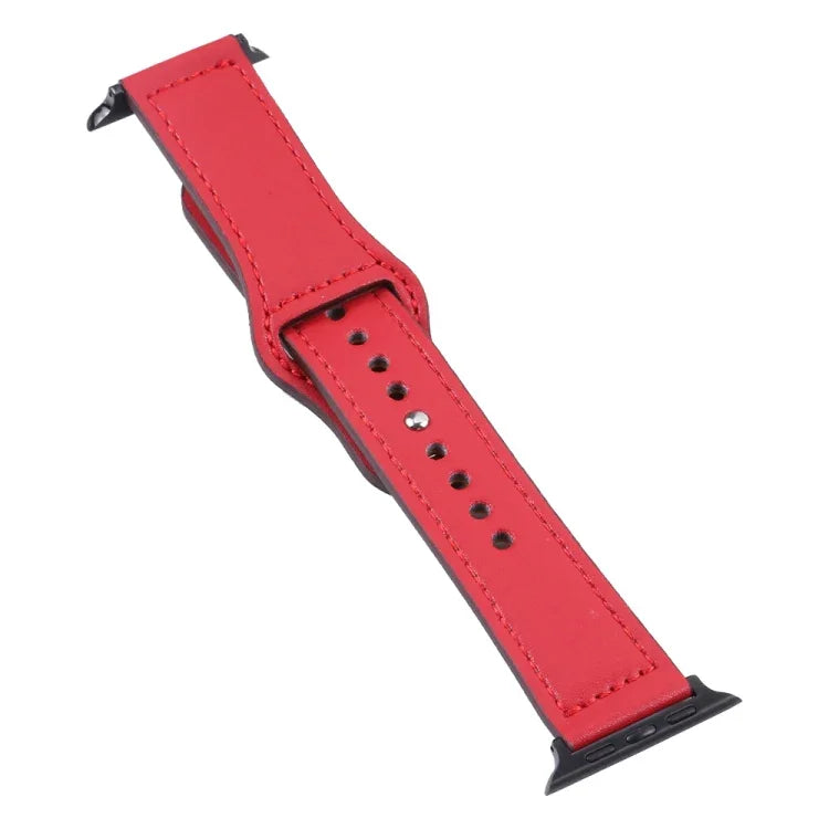 PU Leather Black Buckle Watch Band For Apple Watch Series, 7 45mm / 6&SE&5&4 44mm / 3&2&1 42mm, 7 41mm / 6&SE&5&4 40mm / 3&2&1 38mm