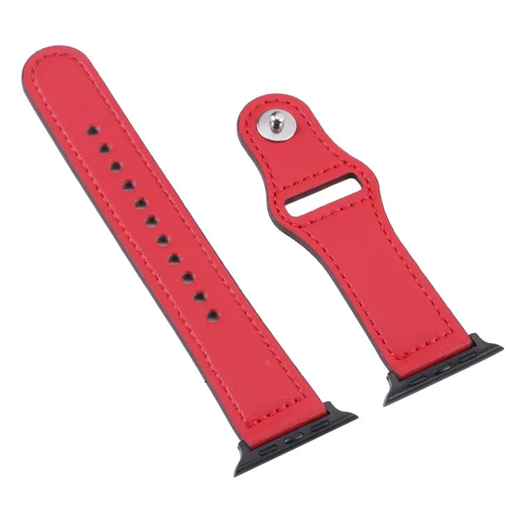 PU Leather Black Buckle Watch Band For Apple Watch Series, 7 45mm / 6&SE&5&4 44mm / 3&2&1 42mm, 7 41mm / 6&SE&5&4 40mm / 3&2&1 38mm