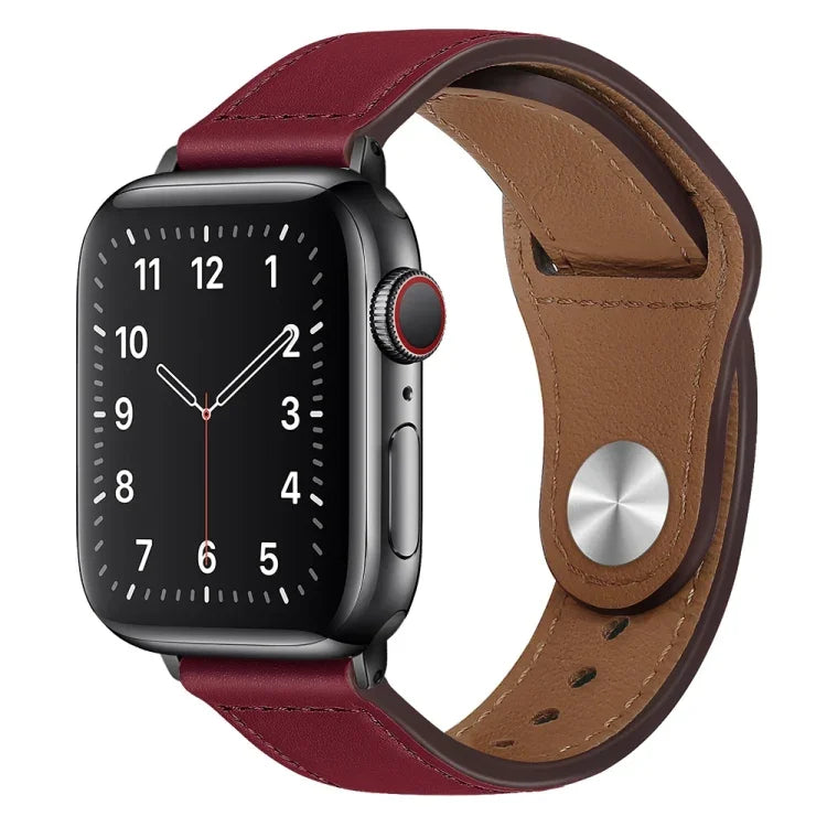 PU Leather Black Buckle Watch Band For Apple Watch Series, 7 45mm / 6&SE&5&4 44mm / 3&2&1 42mm, 7 41mm / 6&SE&5&4 40mm / 3&2&1 38mm