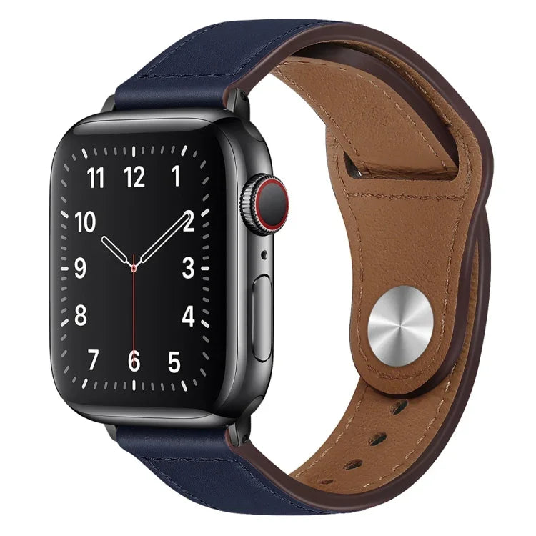 PU Leather Black Buckle Watch Band For Apple Watch Series, 7 45mm / 6&SE&5&4 44mm / 3&2&1 42mm, 7 41mm / 6&SE&5&4 40mm / 3&2&1 38mm