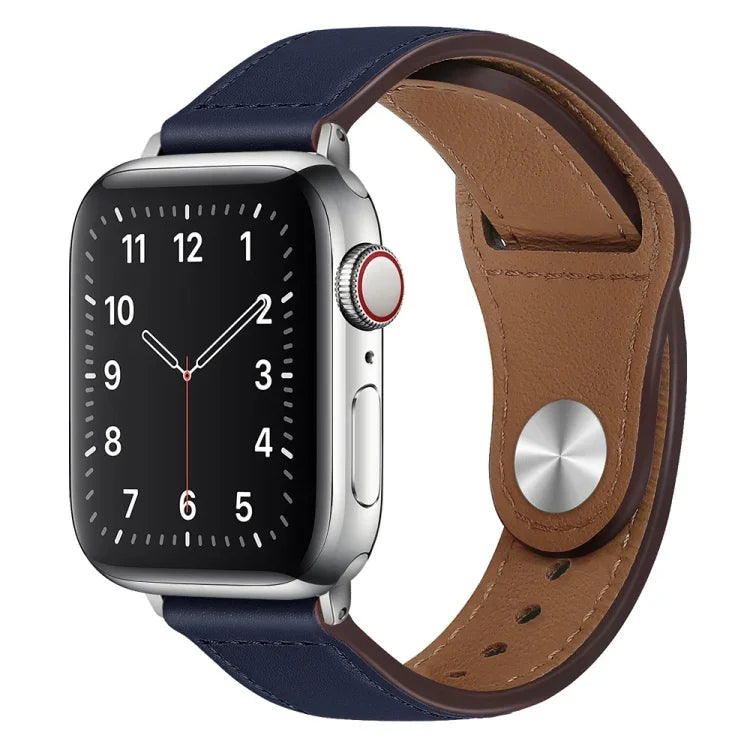 PU Leather Silver Buckle Watch Band For Apple Watch Series, 7 45mm / 6&SE&5&4 44mm / 3&2&1 42mm, 7 41mm / 6&SE&5&4 40mm / 3&2&1 38mm