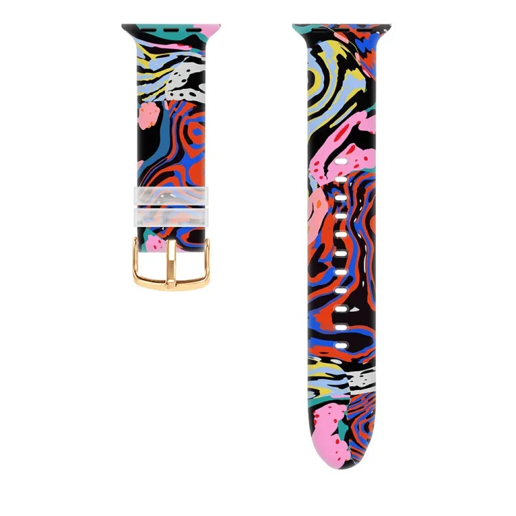 Square Buckle Color Printing Watch Band For Apple Watch Series, 7 45mm / 6&SE&5&4 44mm / 3&2&1 42mm, 7 41mm / 6&SE&5&4 40mm / 3&2&1 38mm
