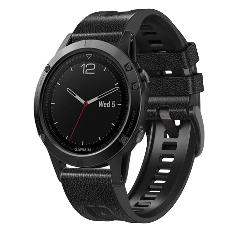 For Garmin Fenix 7X Silicone + Leather Quick Release Watch Band