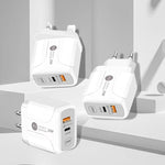 25W PD Type-C + QC3.0 USB Ports Travel Charger, UK Plug