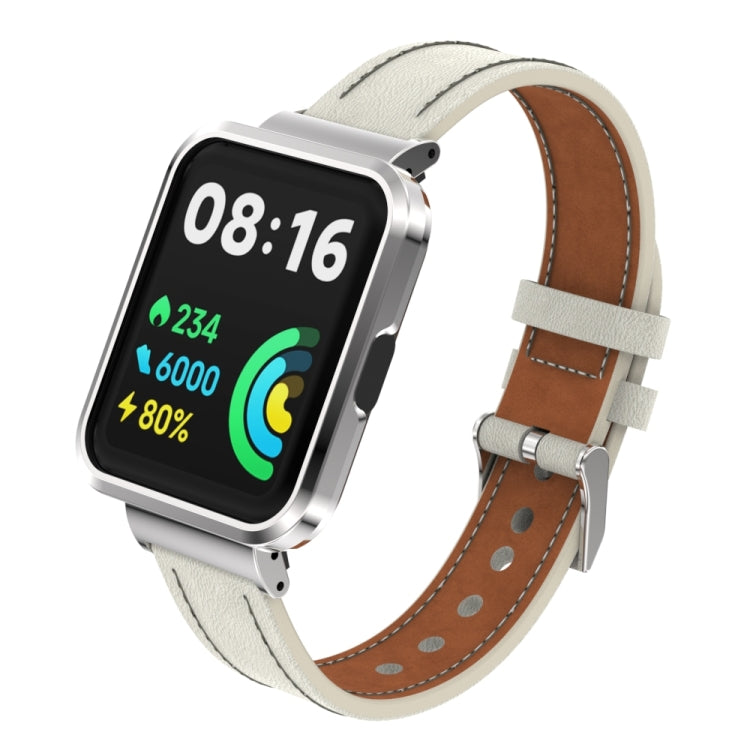 Genuine Leather Metal Case Integrated Watch Band, For Xiaomi Mi Watch Lite / Redmi Watch, For Xiaomi Redmi Watch 2, For Xiaomi Redmi Watch 2 Lite