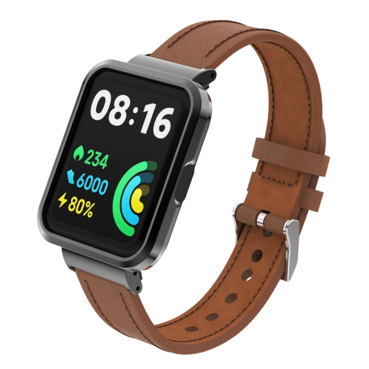 Genuine Leather Metal Case Integrated Watch Band, For Xiaomi Mi Watch Lite / Redmi Watch, For Xiaomi Redmi Watch 2, For Xiaomi Redmi Watch 2 Lite