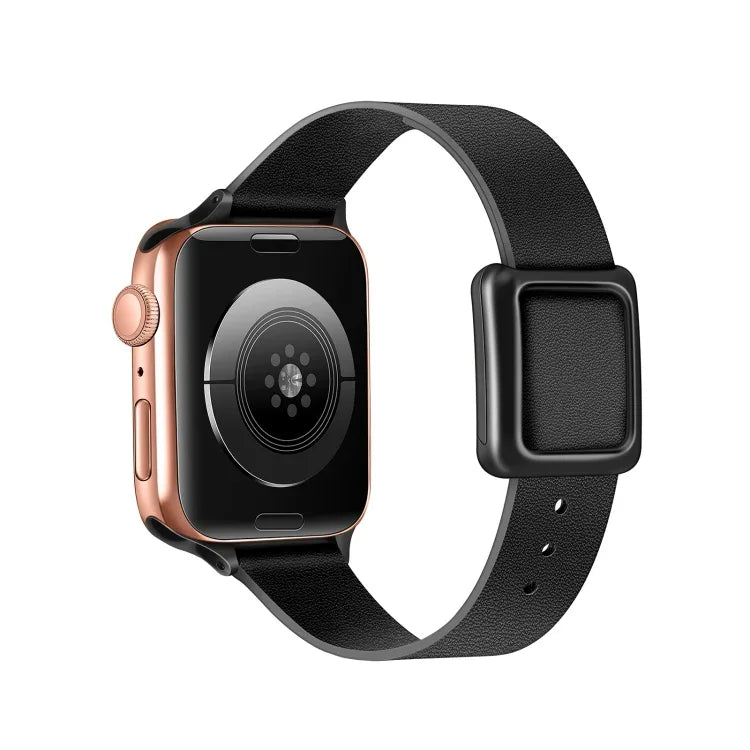 Magnetic Black Square Buckle Watch Band For Apple Watch Series, 7 45mm / 6&SE&5&4 44mm / 3&2&1 42mm, 7 41mm / 6&SE&5&4 40mm / 3&2&1 38mm