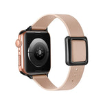 Magnetic Black Square Buckle Watch Band For Apple Watch Series, 7 45mm / 6&SE&5&4 44mm / 3&2&1 42mm, 7 41mm / 6&SE&5&4 40mm / 3&2&1 38mm