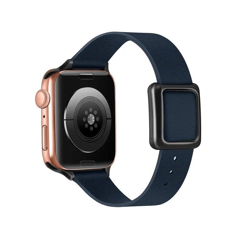 Magnetic Black Square Buckle Watch Band For Apple Watch Series, 7 45mm / 6&SE&5&4 44mm / 3&2&1 42mm, 7 41mm / 6&SE&5&4 40mm / 3&2&1 38mm