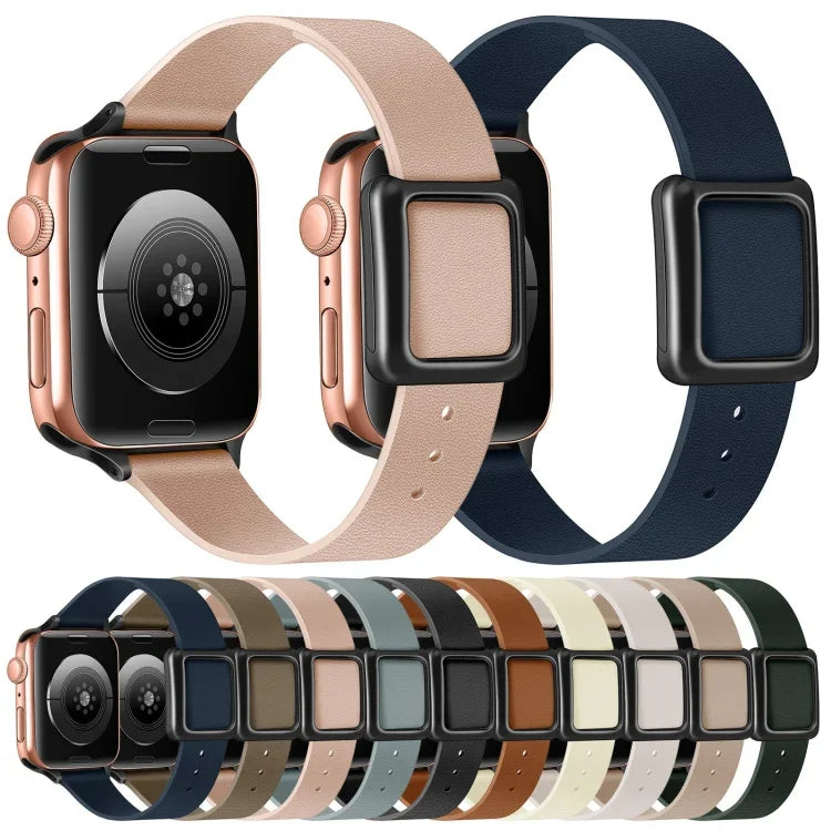 Magnetic Black Square Buckle Watch Band For Apple Watch Series, 7 45mm / 6&SE&5&4 44mm / 3&2&1 42mm, 7 41mm / 6&SE&5&4 40mm / 3&2&1 38mm