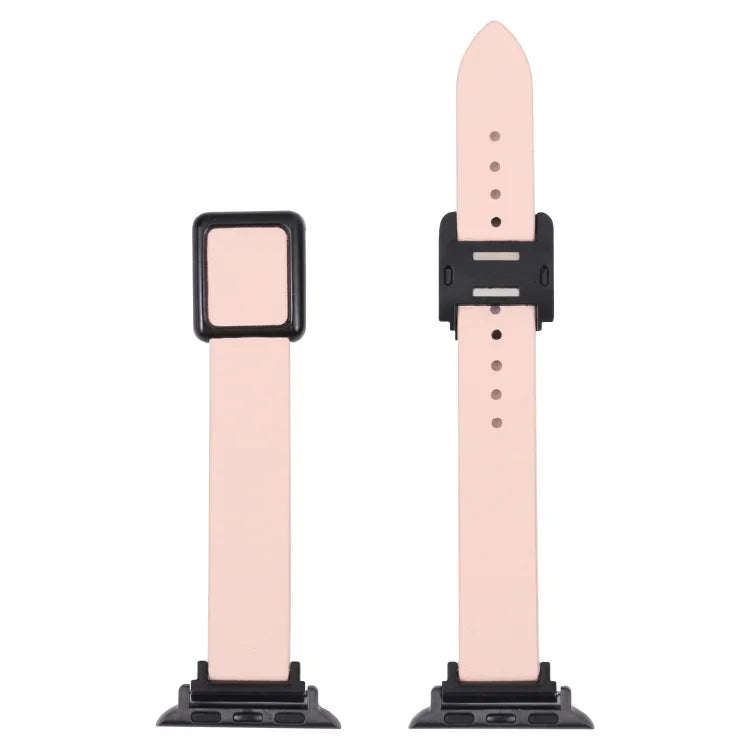 Magnetic Black Square Buckle Watch Band For Apple Watch Series, 7 45mm / 6&SE&5&4 44mm / 3&2&1 42mm, 7 41mm / 6&SE&5&4 40mm / 3&2&1 38mm