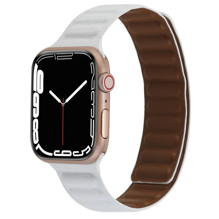Magnetic Two-color Loop Slim Leather Watch Band For Apple Watch Series, 7 45mm / 6&SE&5&4 44mm / 3&2&1 42mm, 7 41mm / 6&SE&5&4 40mm / 3&2&1 38mm