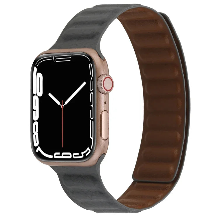 Magnetic Two-color Loop Slim Leather Watch Band For Apple Watch Series, 7 45mm / 6&SE&5&4 44mm / 3&2&1 42mm, 7 41mm / 6&SE&5&4 40mm / 3&2&1 38mm