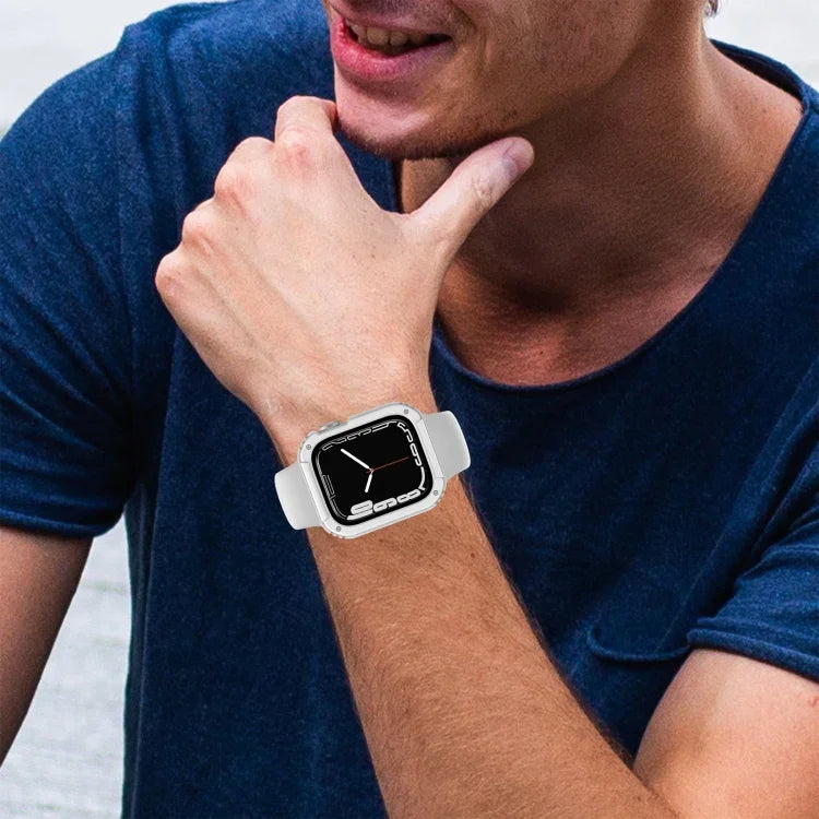 2 in 1 Screen Tempered Glass Film Protective Case, For Apple Watch Series 9 / 8 / 7 45mm, For Apple Watch Series 9 / 8 / 7 41mm, For Apple Watch Series 6 / 5 / 4 / SE 44mm, For Apple Watch Series 6 / 5 / 4 / SE 40mm, For Apple Watch Series 3 & 2 & 1 42...
