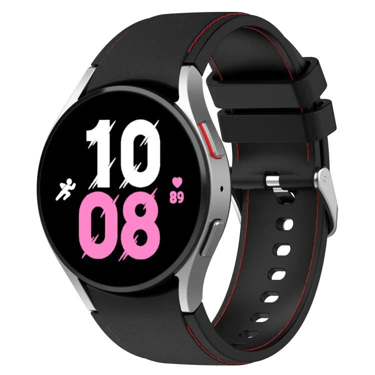 Universal Leather Texture Silicone Watch Band for Samsung Galaxy Watch, featuring a stylish black design.
