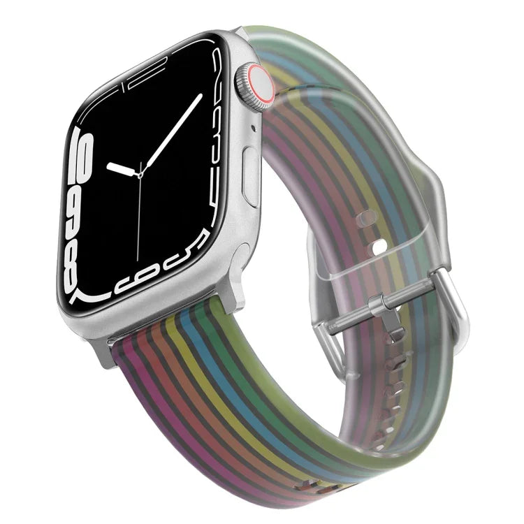 Frosted Translucent Silicone Watch Band For Apple Watch Series, 7 45mm / 6&SE&5&4 44mm / 3&2&1 42mm, 7 41mm / 6&SE&5&4 40mm / 3&2&1 38mm