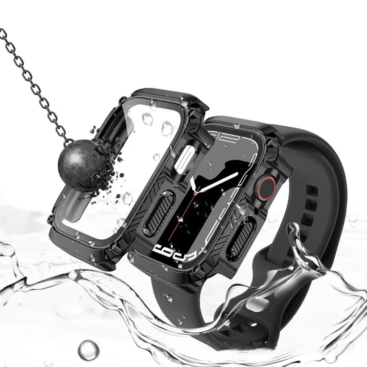 Screen Tempered Glass Film Armor Waterproof Watch Case, For Apple Watch Series 9 / 8 / 7 45mm, For Apple Watch Series 9 / 8 / 7 41mm