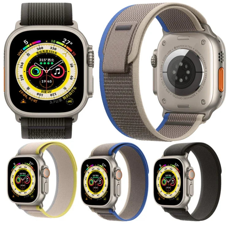 Nylon Watch Band For Apple Watch Ultra 49mm / Series 8&7 45mm / SE 2&6&SE&5&4 44mm, For Apple Watch 46mm / 49mm / 45mm / 44mm