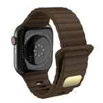 Breathable silicone watch strap for Apple Watch in dark brown color, compatible with various Apple Watch models.