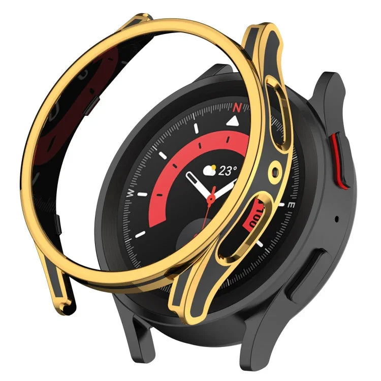 Hanging Sculpture Two-color Protective Watch Case with Tempered Glass Film, For Samsung Galaxy Watch5 Pro 45mm, For Samsung Galaxy Watch5 40mm, For Samsung Galaxy Watch5 44mm, For Samsung Galaxy Watch4 40mm, For Samsung Galaxy Watch4 44mm