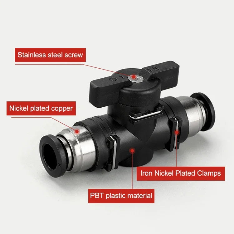 LAIZE Manual Valve Pneumatic Quick Fitting Connector, BUC-4, BUC-6, BUC-8, BUC-10, BUC-12, HVFF-4, HVFF-6, HVFF-8, HVFF-10, HVFF-12