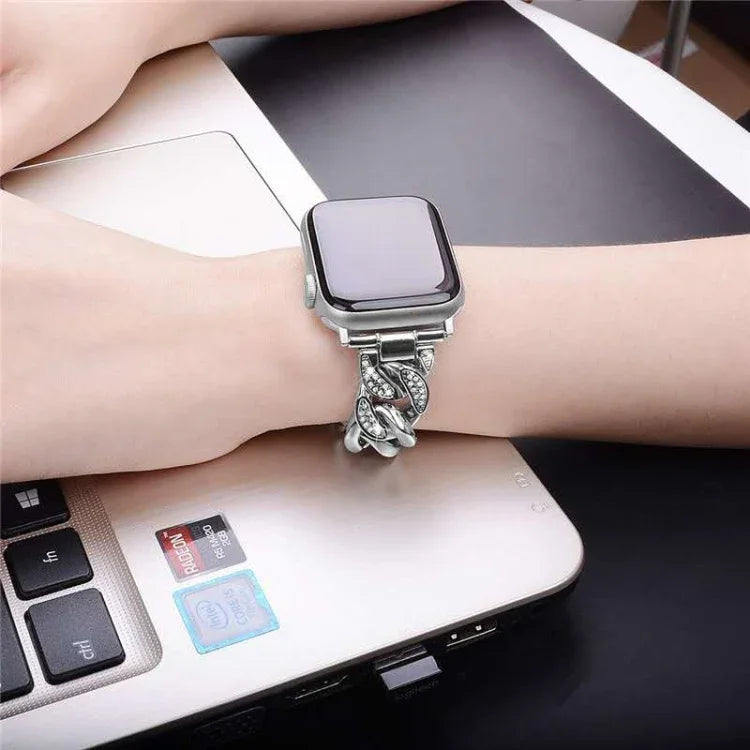 Row Diamonds Denim Chain Watch Band, For Samsung Galaxy Watch5 40mm/44mm / Watch5 Pro