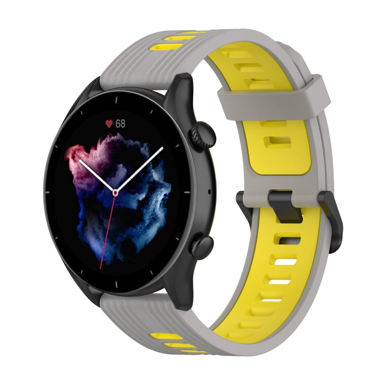 22mm Stripe Two-color Silicone Stainless Steel Buckle Watch Band, For Amazfit GTR 4 / GTS 4 / GTR 3