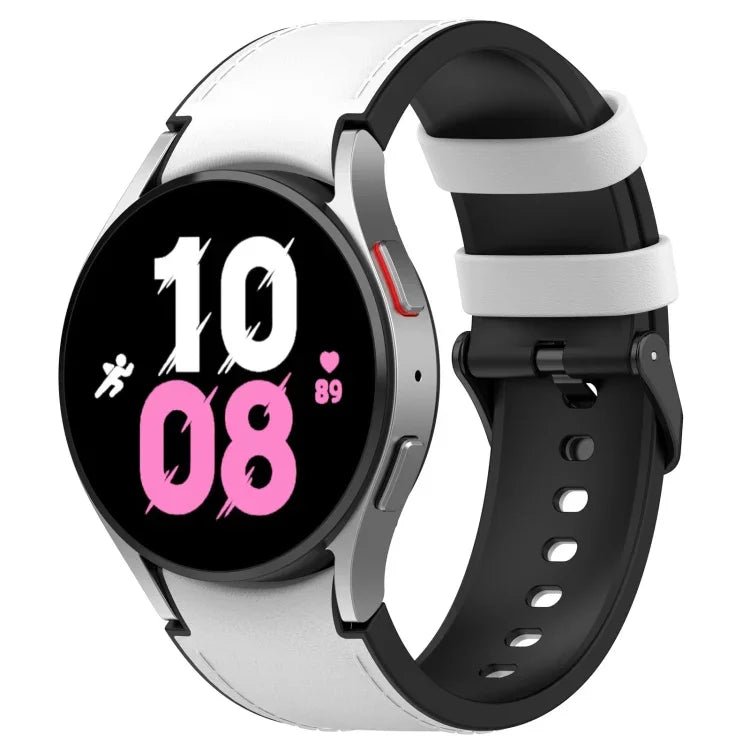 For Samsung Galaxy Watch5 44mm / 40mm Silicone Leather Black Buckle Watch Band, S, L