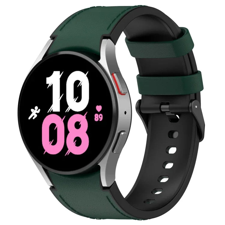 For Samsung Galaxy Watch5 44mm / 40mm Silicone Leather Black Buckle Watch Band, S, L
