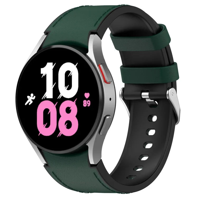 For Samsung Galaxy Watch5 44mm / 40mm Silicone Leather Silver Buckle Watch Band, S, L