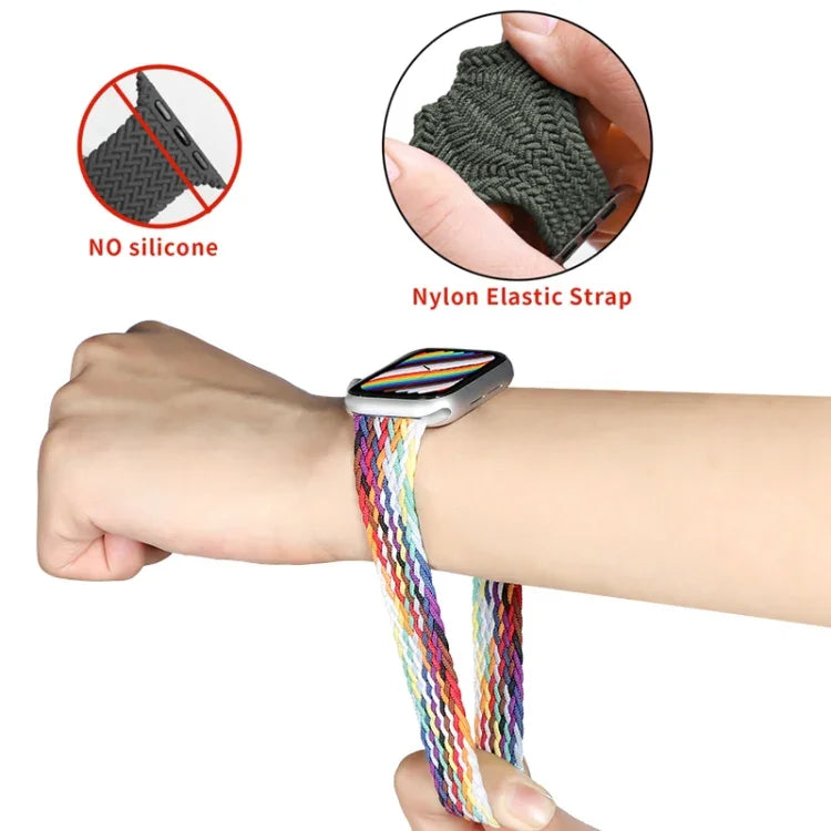 Nylon Single-turn Braided Watch Band For Apple Watch Series 8&7 41mm / SE 2&6&SE&5&4 40mm / 3&2&1 38mm, For Apple Watch Series 8&7 41mm,155mm, For Apple Watch Series 8&7 41mm, 155mm
