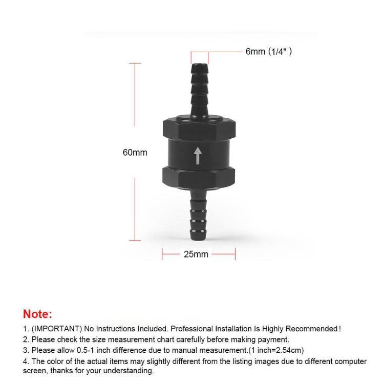 Car  Aluminium Alloy Fuel Petrol One Way Non Return Check Valve, 6mm Black, 8mm Black, 10mm Black, 12mm Black
