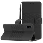 Diamond Embossed Skin Feel Leather Phone Case with Lanyard, For iPhone XS Max
