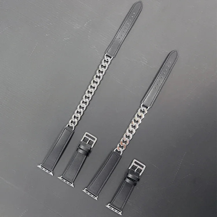 Double Loop Genuine Leather Stainless Steel Watch Band, For Apple Watch Ultra 49mm / Series 8&7 45mm, For Apple Watch Series 8&7 41mm