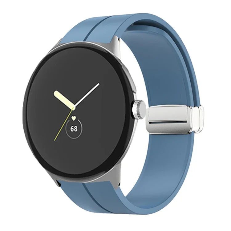 Solid-color Folding Buckle Silicone Watch Band, For Google Pixel Watch 4 / 3 / 2 / 1 41mm