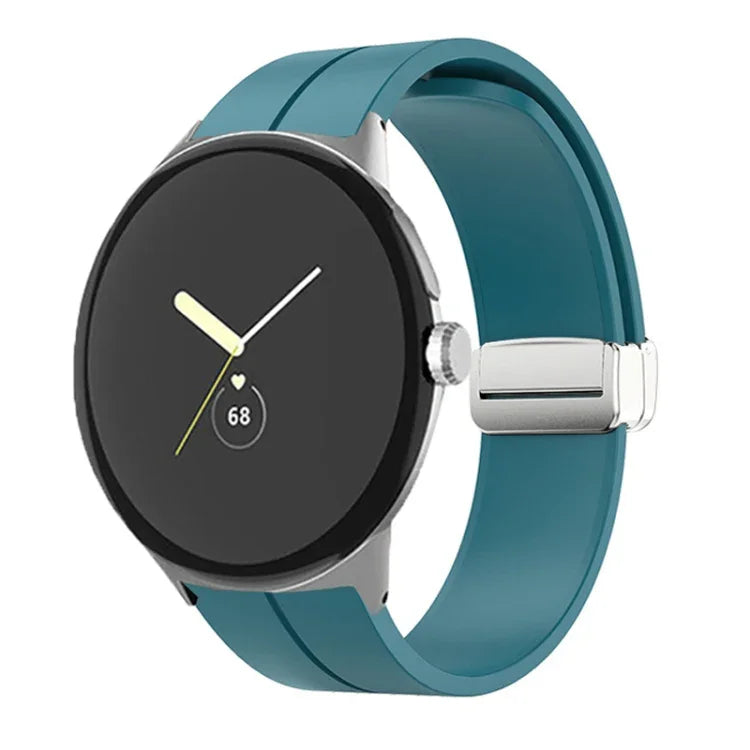 Solid-color Folding Buckle Silicone Watch Band, For Google Pixel Watch 4 / 3 / 2 / 1 41mm