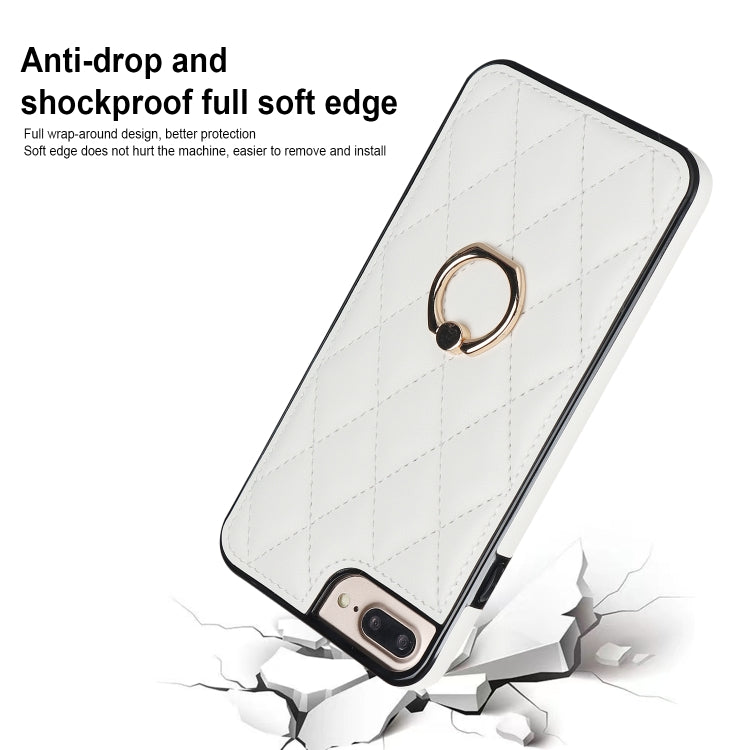 Rhombic PU Leather Phone Case with Ring Holder, For iPhone 7 Plus / 8 Plus