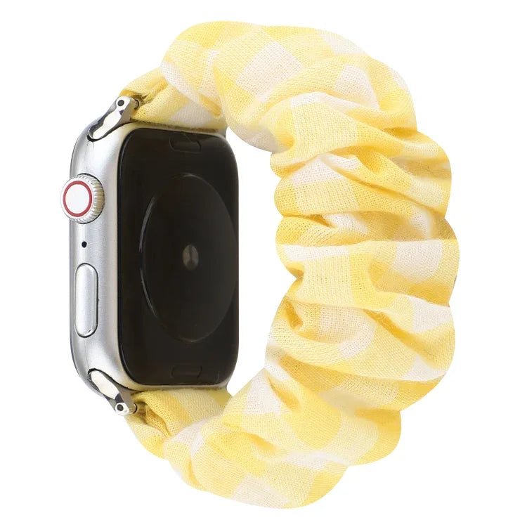 Plaid Pattern Cloth + Stainless Steel Hair Ring Watchband, For Apple Watch Series 7 41mm / 6 & SE & 5 & 4 40mm / 3 & 2 & 1 38mm, For Apple Watch Series 7 45mm / 6 & SE & 5 & 4 44mm / 3 & 2 & 1 42mm