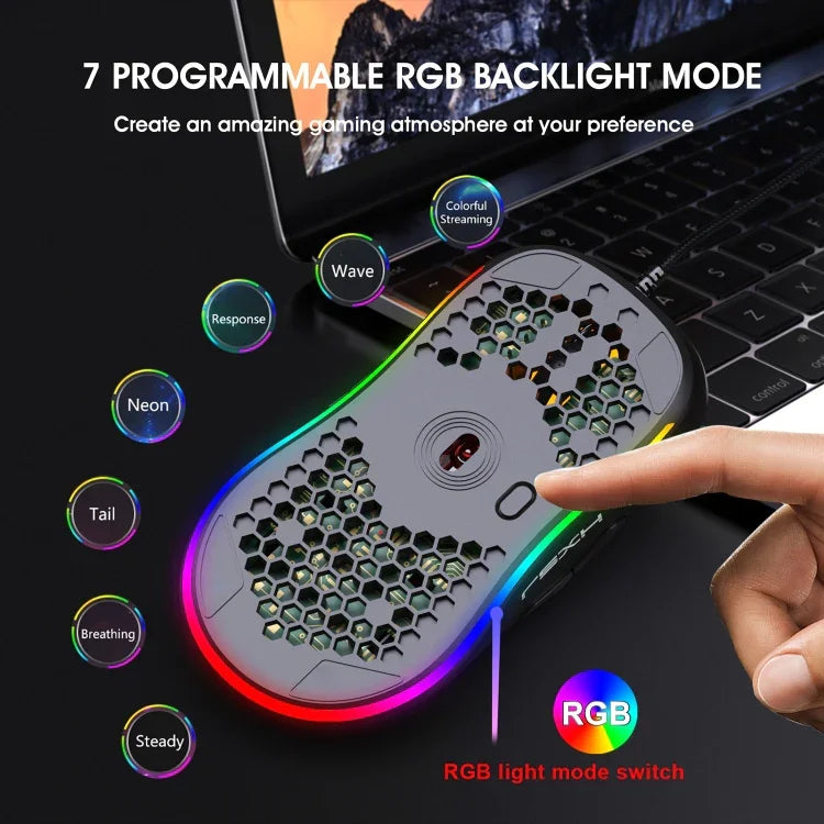 HXSJ X600 6 Keys RGB Luminous Macro Programming Wired Gaming Mouse, X600