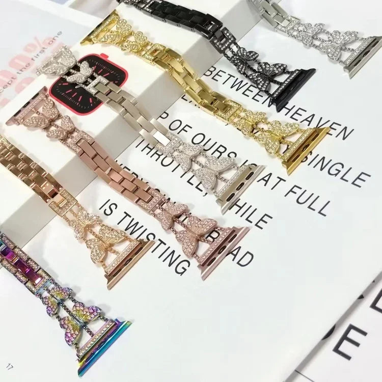 Butterfly Metal Diamond Watch Band, For Apple Watch Series 8&7 45mm, For Apple Watch Series 8&7 41mm