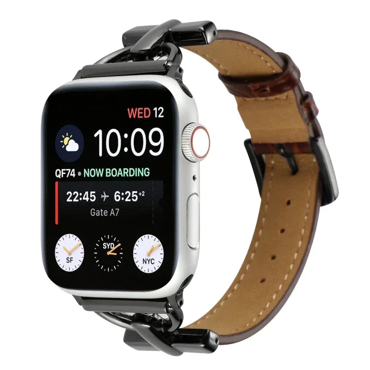 D-Buckle Cocodile Genuine Leather Watch Band, For Apple Watch Series 8&7 45mm, For Apple Watch Series 8&7 41mm