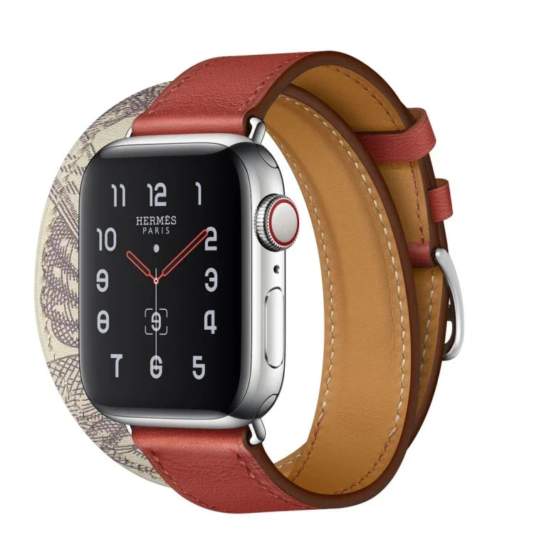 Silk Screen Pattern Leather Watchband, For Apple Watch Series 7 41mm / 6 & SE & 5 & 4 40mm / 3 & 2 & 1 38mm, For Apple Watch Ultra 49mm / Series 8&7 45mm / SE 2&6&SE&5&4 44mm / 3&2&1 42mm, For Apple Watch Series 8&7 41mm / SE 2&6&SE&5&4 40mm / 3&2&1 38...