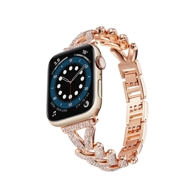 Triangle Diamond Metal Watch Band, For Apple Watch Ultra 49mm / Series 8&7 45mm / SE 2&6&SE&5&4 44mm / 3&2&1 42mm, For Apple Watch Series 8&7 41mm / SE 2&6&SE&5&4 40mm / 3&2&1 38mm
